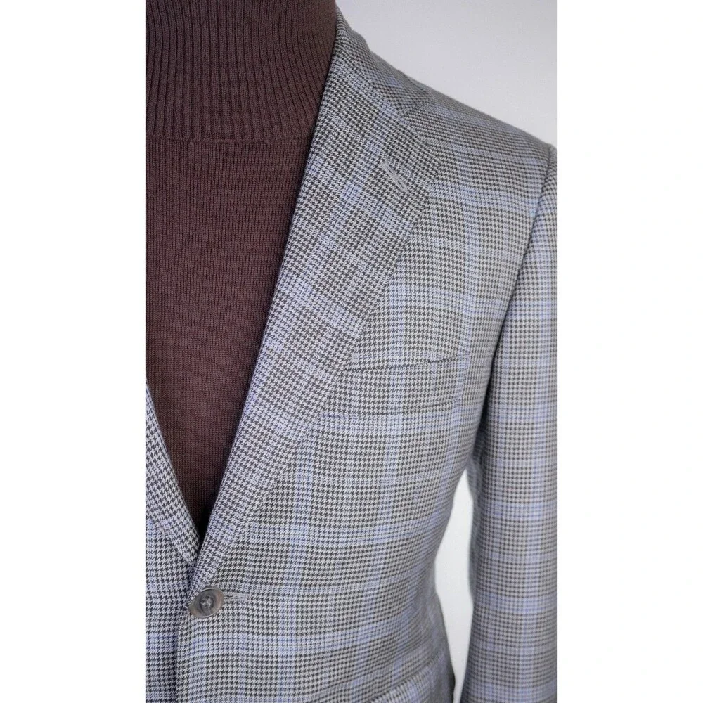 DAVID AUGUST Couture Blazer Men's 38XS Houndstooth Plaid Surgeon's Cuffs Jacket